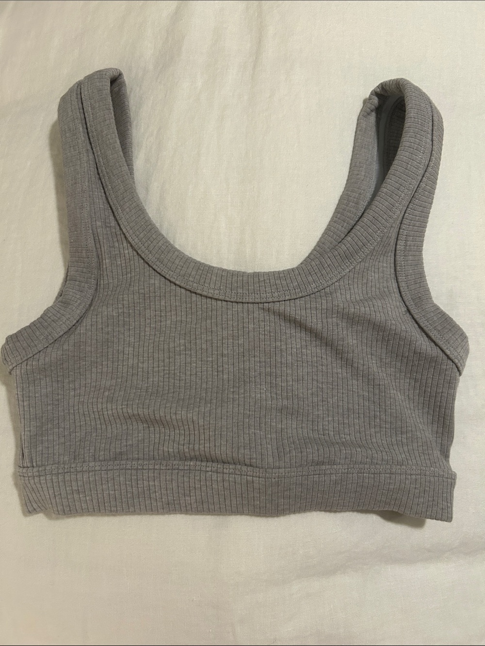 ALO Grey Ribbed Scoop-Neck Sports Bra